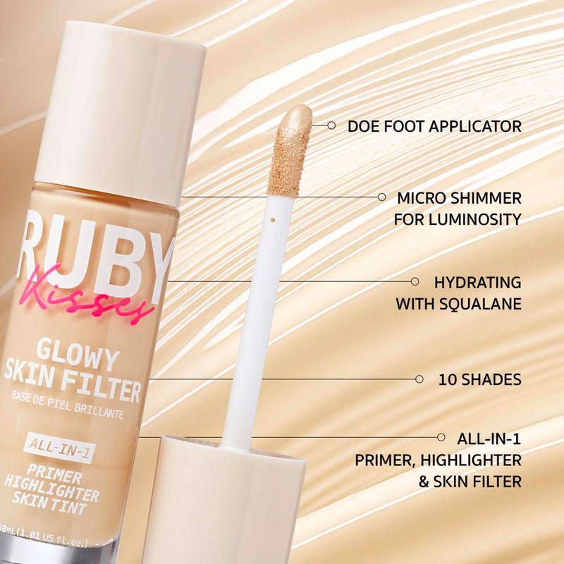 Ruby Kisses Glowy Skin Filter Foundation - All-in-1 Primer, Skin Tint & Highlighter, Hydrating Light Coverage with Squalane, Natural Dewy Finish, Luminous & Radiant Glow (Tan) - Image 3